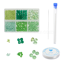 DIY Green Series Jewelry Making Kits, 620Pcs Glass Seed Round & Rondelle Beads, 80Pcs Imitation Austrian Crystal Bicone Beads, 20Pcs Teardrop Glass Charms, Test Tube, Needles, Elastic Crystal Thread, Mixed Color, Beads: 700pcs/set(DIY-YW0003-05C)