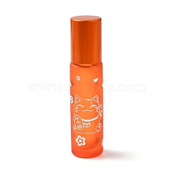 Glass Essential Oil Roller Bottles, with Lid and Stainless Steel Roller Balls, Refillable Bottles, Column with Fortune Cat Pattern & Chinese Character, Dark Orange, 2x8.6cm, Hole: 9.5mm, Capacity: 10ml(0.34fl. oz)(MRMJ-M002-02B-01)
