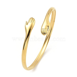 304 Stainless Steel Open Cuff Bangles, Hand Hug, Golden, Inner Diameter: 2-1/8 inch(5.35cm)(BJEW-P302-01G)