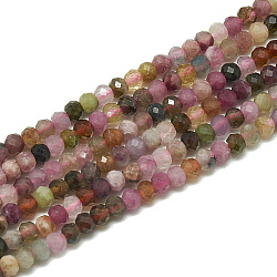 Natural Tourmaline Beads Strands, Faceted, Round, 3~3.5mm, Hole: 0.3mm, about 113pcs/strand, 14.9 inch(X-G-S300-17-3mm)