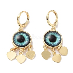 Real 18K Gold Plated Brass Heart Chandelier Earrings, Glass Evil Eye Drop Earrings, Pale Turquoise, 40.5x14mm(EJEW-L269-048G-01)