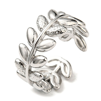 304 Stainless Steel Cuff Rings, Open Rings, Leaf Ring for Women, Stainless Steel Color, 9mm, Inner Diameter: 17.5mm