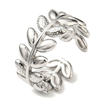 Non-Tarnish 304 Stainless Steel Cuff Rings, Open Rings, Leaf Ring for Women, Stainless Steel Color, 9mm, Inner Diameter: 17.5mm