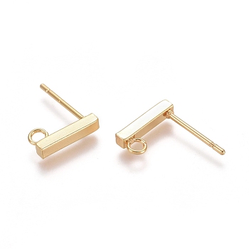 304 Stainless Steel Stud Earring Findings, with Loop, Rectangle, Real 18K Gold Plated, 10x2x2mm, Hole: 1.5mm, Pin: 0.8mm