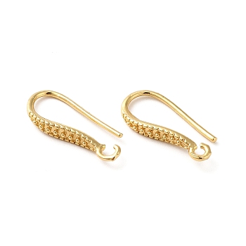 Brass Earring Hooks, Ear Wire, with Horizontal Loops, Real 18K Gold Plated, 17x8x2.5mm, Hole: 1.2mm, 19 Gauge, Pin: 0.9mm