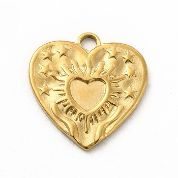 304 Stainless Steel Pendants, Heart with Star Charms, Golden, 17.5x17x1.5mm, Hole: 2.1mm