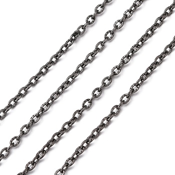 Iron Textured Cable Chains, Unwelded, with Spool, Gunmetal, 3x2x0.6mm, about 328.08 Feet(100m)/roll