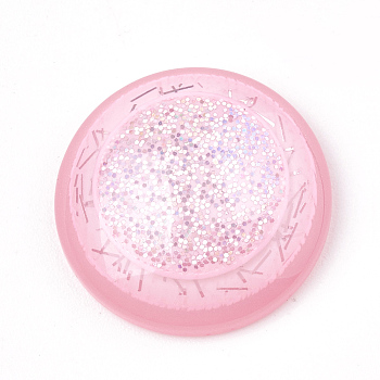 Resin Cabochons, with Glitter Powder, Half Round, Pink, 18x5mm