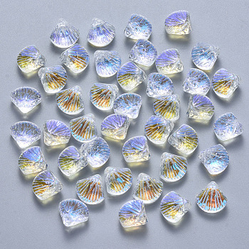 Transparent Spray Painted Glass Beads, Top Drilled Beads, AB Color Plated, Scallop Shape, Clear AB, 10x10.5x6mm, Hole: 1mm