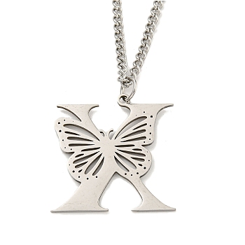 201 Stainless Steel Necklaces, Letter X, 23.74 inch(60.3cm) p: 32x31.5x1.3mm