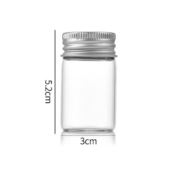 Clear Glass Bottles Bead Containers, Screw Top Bead Storage Tubes with Aluminum Cap, Column, Silver, 3x5cm, Capacity: 20ml(0.68fl. oz)