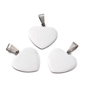 304 Stainless Steel Stamping Blank Tag Pendants, Heart, Stainless Steel Color, 24x25x1.5mm, Hole: 7x4mm