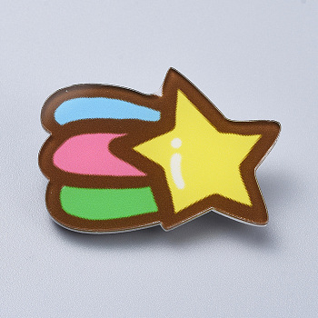 Acrylic Safety Brooches, with Iron Pin, Meteor, Colorful, 28x41x8mm, Pin:0.8mm