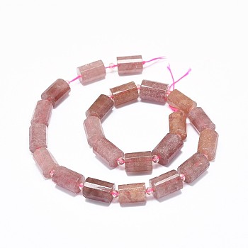 Natural Strawberry Quartz Beads Strands, Faceted, Column, 13.5~14.5x9.5~10mm, Hole: 1mm, about 22pcs/strand, 15.2~15.3 inch(38.8~39cm)