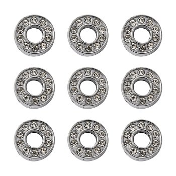 Alloy Initial Slide Charms with Grade A Rhinestones, Lead Free & Nickel Free, Platinum, Letter.O, 12~13x8~13x4~5mm, Hole: 8x2mm