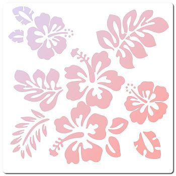 PET Plastic Drawing Painting Stencils Templates, Square, White, Flower Pattern, 30x30cm