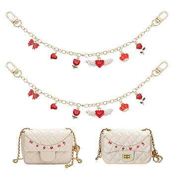 WADORN Valentine's Day Decorative Brass Bag Chain, Alloy Enamel Charm Short Purse Strap Extender Replacement, for Handbag Decoration, Golden, 32cm, 2pcs/box