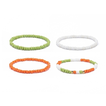 4Pcs 4 Color Glass Beaded Stretch Bracelets Set for Women, Mixed Color, Inner Diameter: 2-1/4 inch(5.8cm), 1Pc/color
