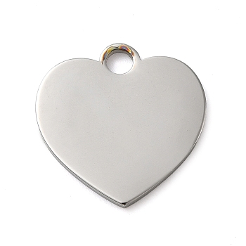 Non-Tarnish 304 Stainless Steel Pendants, Stamping Blank Tag, Heart Charm, Stainless Steel Color, 20x20x1.5mm, Hole: 3mm