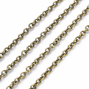 Brass Cable Chains, Unwelded, with Spool, Oval, Cadmium Free & Nickel Free & Lead Free, Antique Bronze, Link: 3x2.5x0.6mm