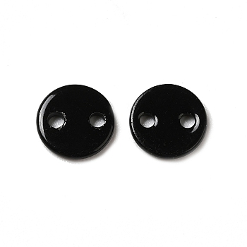 Spray Painted 201 Stainless Steel Connector Charms, Flat Round, Black, 6x1mm, Hole: 1mm
