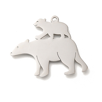 304 Stainless Steel Pendants, Laser Cut, Polar Bear Charm, Stainless Steel Color, 29.5x36x1.5mm, Hole: 2mm