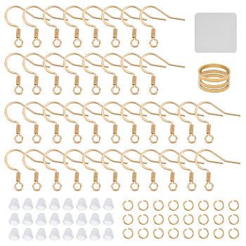 Unicraftale DIY Earring Making Finding Kit, Including 304 Stainless Steel Earring Hooks & Jump Rings, Plastic Ear Nuts, Brass Rings, Cleaning Cloth, Golden, 302Pcs/box