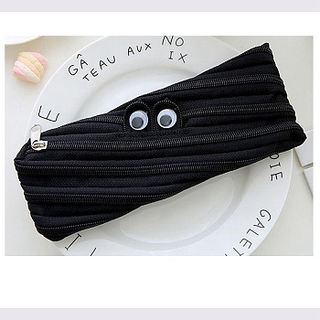 Canvas Storage Pencil Pouch, Zipper Funny Eye Pen Holder, for Office & School Supplies, Rectangle, Black, 205x85mm