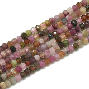 Chapelets de perles en tourmaline naturelle, facette, ronde, 3~3.5mm, Trou: 0.3mm, Environ 113 pcs/chapelet, 14.9 pouce