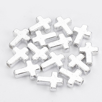Plating Acrylic Beads, Cross, Silver Plated, 15.5x12x4mm, Hole: 2mm, about 1380pcs/500g