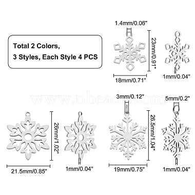 dicosmetic 24pcs 3 style 201 pendentifs flocon de neige en acier inoxydable(STAS-DC0004-17)-2