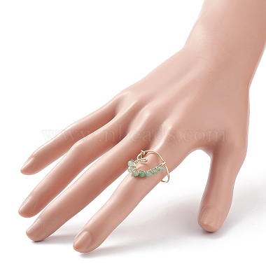 Natural Gemstone Beaded Heart Finger Ring(RJEW-JR00520)-3