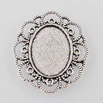 Tibetan Style Alloy Flower Tray Cabochon Settings, Cadmium Free & Lead Free, Antique Silver, Tray: 25x18mm, 41x35x2mm(X-TIBE-M021-08AS)
