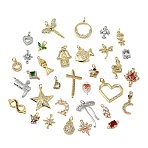 Brass Micro Pave Cubic Zirconia Pendants & Connector Finding Kits, Mixed Shapes, Platinum & Golden, 9~30.5x6~22.5x2~5mm, Hole: 1.2~3.5mm(KK-XCP0002-20)
