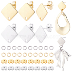 180Pcs 6 Styles Diy Earring Making, 304 Stainless Steel Stud Earring Findings, Ear Nuts, Open Jump Rings, Real Gold Plated & Stainless Steel Color, 13.5x13.5x1.4mm, Side Length: 10x10mm, Hole: 1.5mm, Pin: 0.8mm(STAS-BBC0010-48)