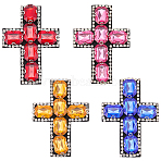 4Pcs 4 Colors Rhinestone Sew on Ornament Accessories, Cross, Mixed Color, 110x78x10mm, 1pc/color(DIY-FG0010-66)