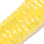 Baking Electroplate Glass Beads Strands, AB Color, Faceted, Round, Yellow, 10x8mm, Hole: 1mm, about 60~61pcs/strand, 46~48cm(DGLA-A039-J10mm-B23)