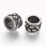 304 Stainless Steel Beads, Column with Skull, Large Hole Beads, Antique Silver, 13x8.5mm, Hole: 8.5mm(STAS-A032-083AS)