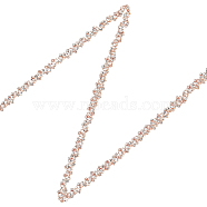 1 Yard Crystal Hotfix Rhinestone Bridal Belt Trim Chain, Polyester Rhinestone Appliques, Rose Gold, 13~14x4.2mm(DIY-FG0004-44B)