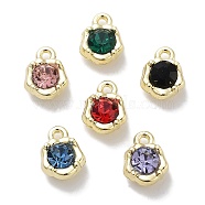 Rack Plating Alloy Rhinestone Charms, Lead Free & Cadmium Free & Nickel Free, Flower, Mixed Color, Golden, 10x7.5x4.5mm, Hole: 1.2mm(PALLOY-F311-17G)