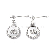 Bee Brass Micro Pave Cubic Zirconia Stud Earring Findings, with Shell and 925 Sterling Silver Pin, Real Platinum Plated, 20x11mm, Pin: 0.8mm(KK-E107-15P-02)