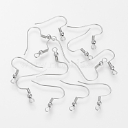 304 Stainless Steel Earring Hooks, with Horizontal Loop, Stainless Steel Color, 20~22x21x3mm, Hole: 2mm, Pin: 0.6mm(X-STAS-S066-11)