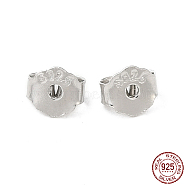 Rhodium Plated 925 Sterling Silver Friction Ear Nuts, Butterfly Earring Backs for Post Earrings, with S925 Stamp, Real Platinum Plated, 4x4.5x2mm(X-FIND-Z008-01P)