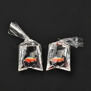 Resin Pendants with Iron Jump Ring, 3D Printed, Goldfish Bag, Dark Orange, 48~51x22.5~23x9~12mm, Hole: 3mm(RESI-A015-03E)