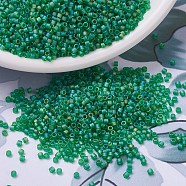MIYUKI Delica Beads Small, Cylinder, Japanese Seed Beads, 15/0, (DBS0858) Matte Transparent Green AB, 1.1x1.3mm, Hole: 0.7mm, about 3500pcs/10g(X-SEED-J020-DBS0858)