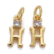 Brass Micro Pave Clear Cubic Zirconia Pendants, with Jump Rings, Real 18K Gold Plated, Long-Lasting Plated, Letter, Letter.H, 9.5x4x2mm(ZIRC-Z011-35H)