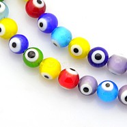 Handmade Evil Eye Lampwork Round Bead Strands, Mixed Color, 6mm, Hole: 1mm, about 66~69pcs/strand, 15 inch(LAMP-J031-6mm-M)