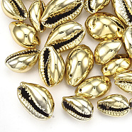 Cowrie Shell Pendants, with UV Plated, Gold, 15~20x9~14x7~10mm, Hole: 1mm(SHEL-S266-05A)