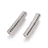 Brass Micro Pave Cubic Zirconia Beads, Long-Lasting Plated, Tube Beads, Black, Platinum, 30x6mm, Hole: 3.5mm(ZIRC-L088-19A-P)