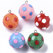 Resin Pendants, Sports Charms, with Platinum Tone Iron Loop, Football, Mixed Color, 31~32.5x28.5mm, Hole: 2.2mm(X-RESI-R426-12)